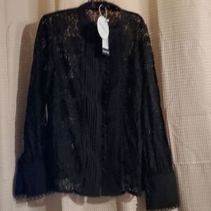 BOOHOO L ace detail sheer blouse size 10 NEW